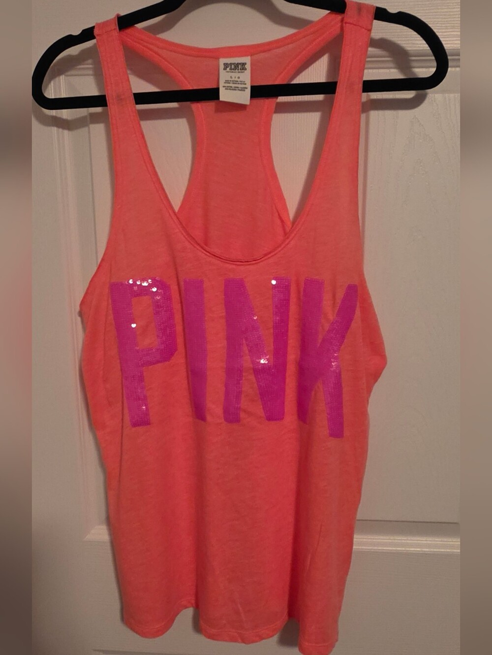 PINK Victoria Secret Orange And Purple Sequin Racerback Tank Sz L